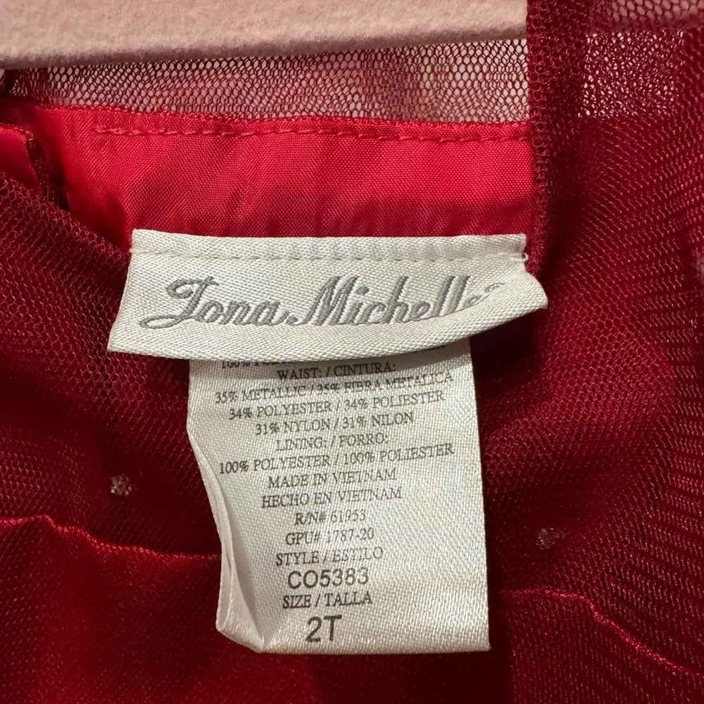 NWOT Jona Michelle 2T Red and Silver Formal Girls Dress with Ruffle Sleeves